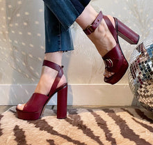 Load image into Gallery viewer, Chloe Burgundy Ankle Strap Platform Sandals